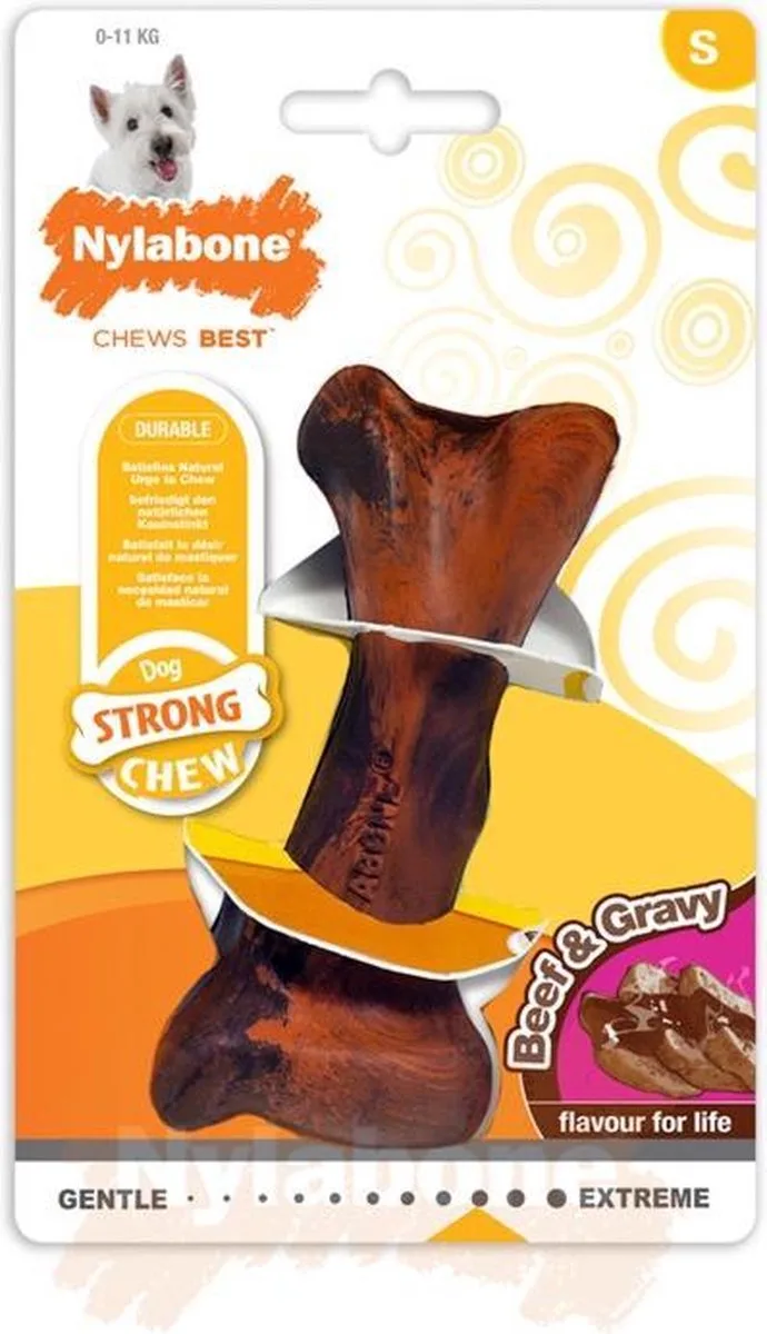 Strong kauwbot met jus- en rundersmaak - Voor Sterke Kauwers - Small of Medium - Small fra Nylabone – produktbillede