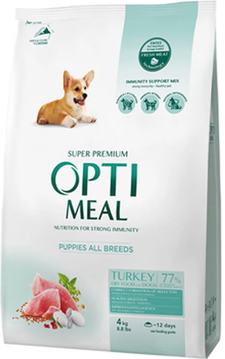 compleet droogvoer met kalkoen - puppy all breeds 4 kg by Optimeal – product photo