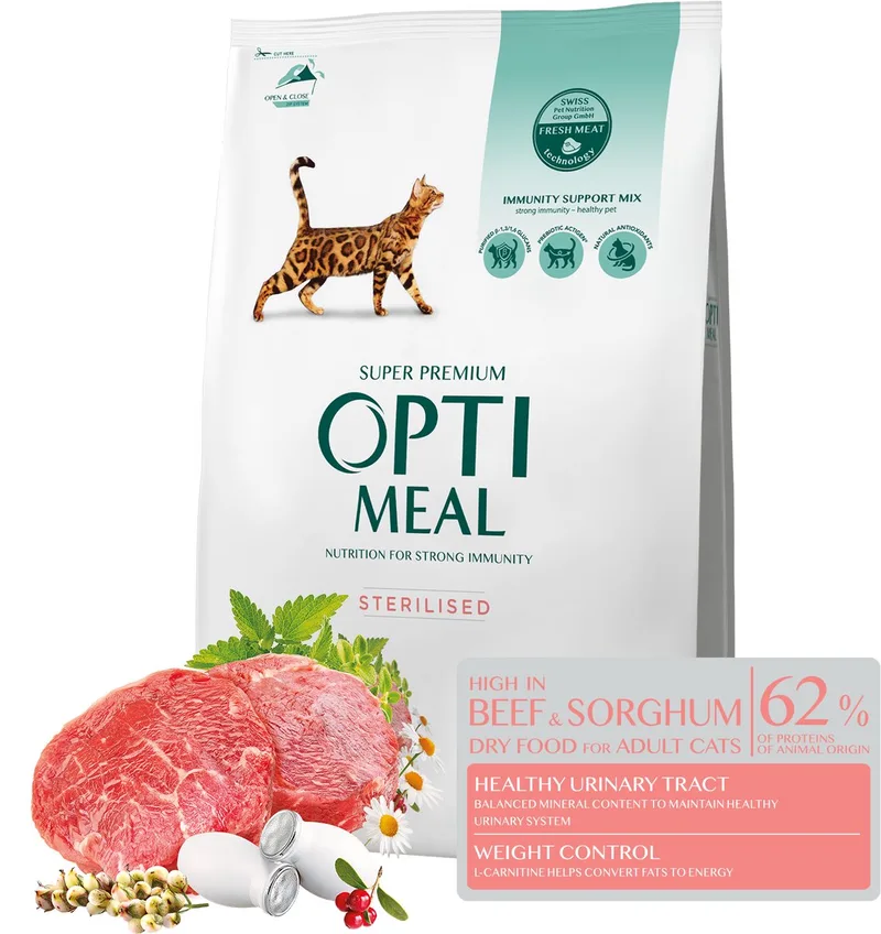 gesteriliseerde katten droogvoer met hoog rundvleesgehalte en sorghum - 4 kg de Optimeal – photo produit