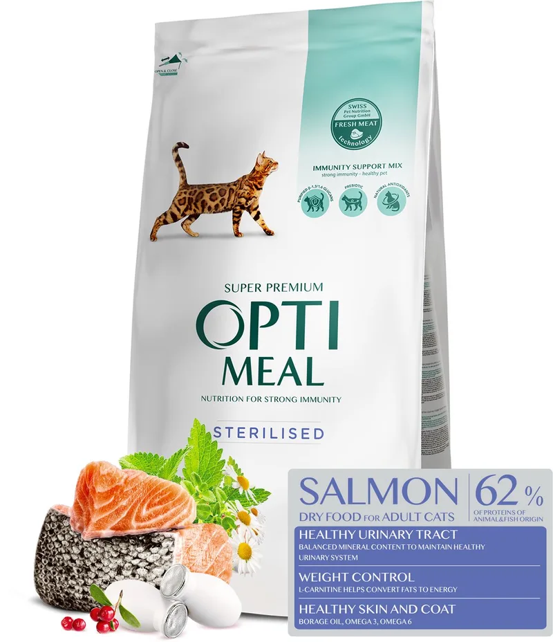 gesteriliseerde katten droogvoer met zalm - 10kg von Optimeal – Produktfoto