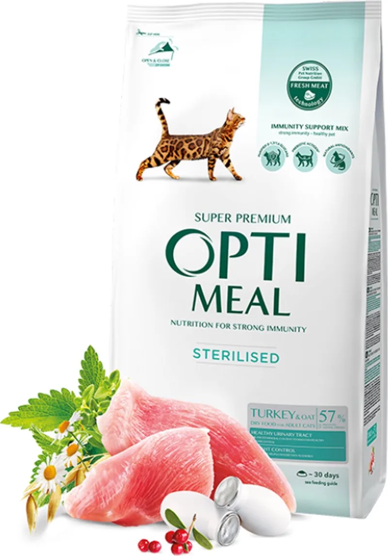 Super Premium Droogvoer voor Gesteriliseerde Katten – Kalkoen & Havermout, Ondersteunt Gewicht, Urinewegen en Immuunsysteem, Volledige Voeding voor Volwassen Katten 1.5kg von Optimeal – Produktfoto