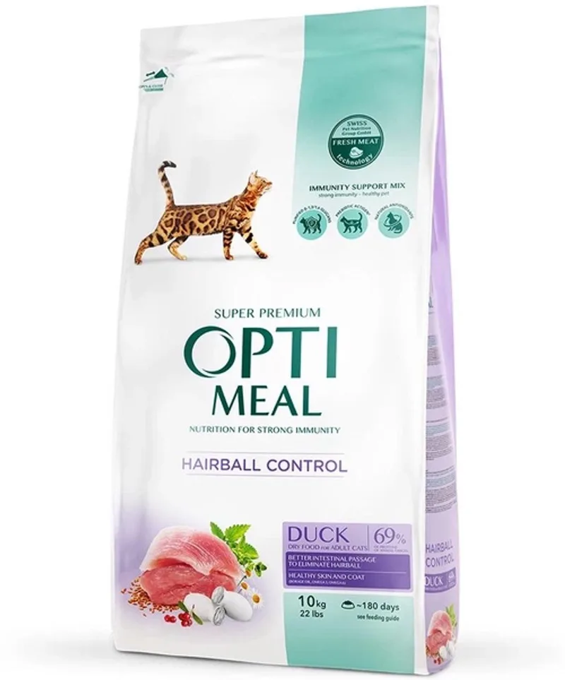 volledig droogvoer tegen haarballen met eend l with duck - adult cat 10 kg von Optimeal – Produktfoto