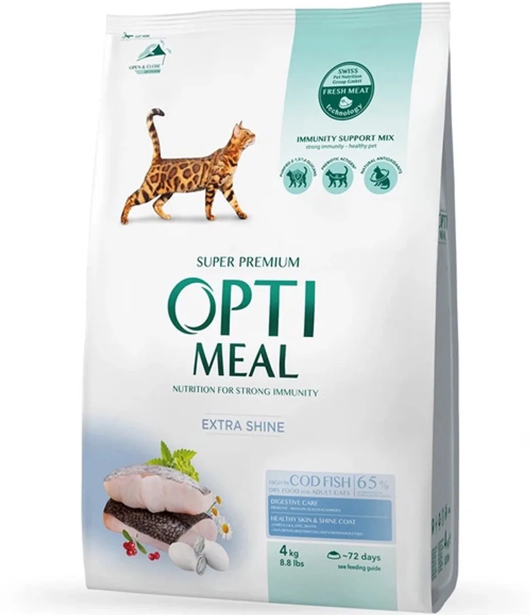 volledig droogvoer voor extra glans met kabeljauw 4 kg van Optimeal – productfoto