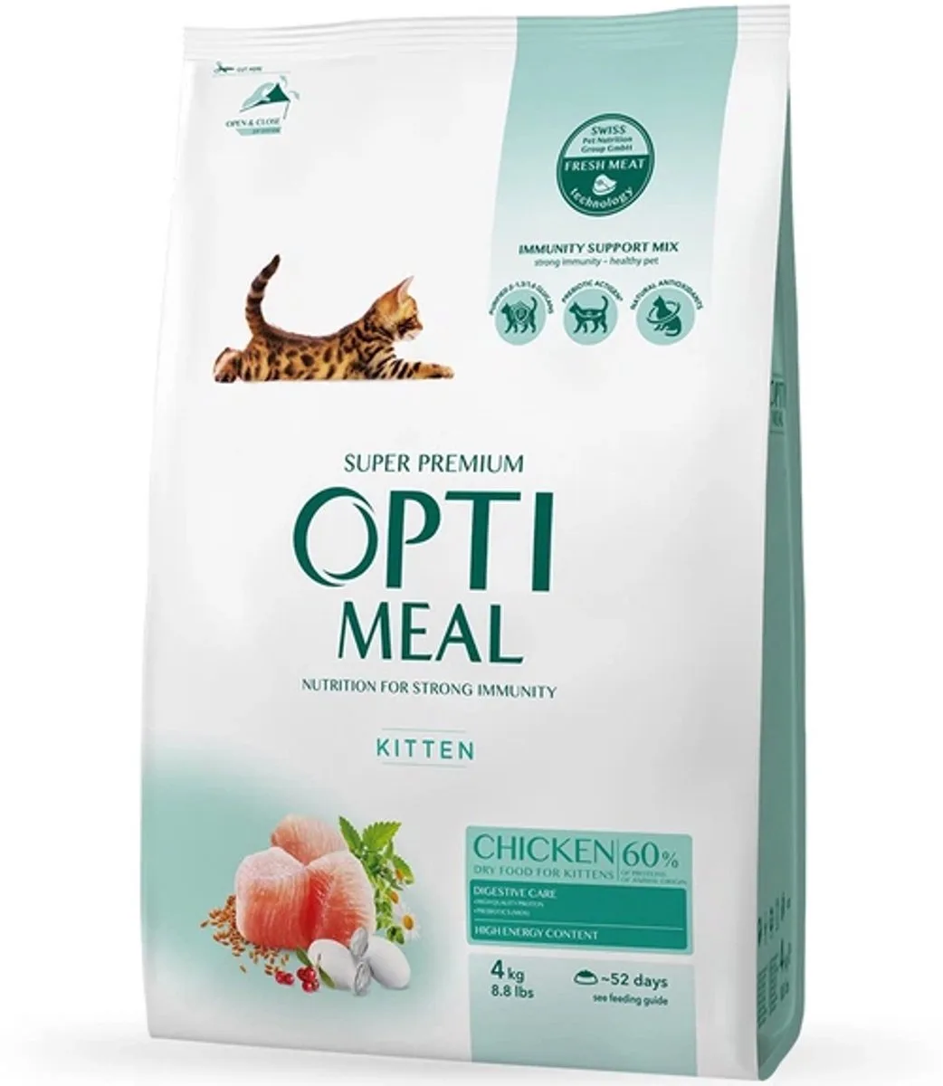 volledig droogvoer voor kittens met kip 4 kg van Optimeal – productfoto