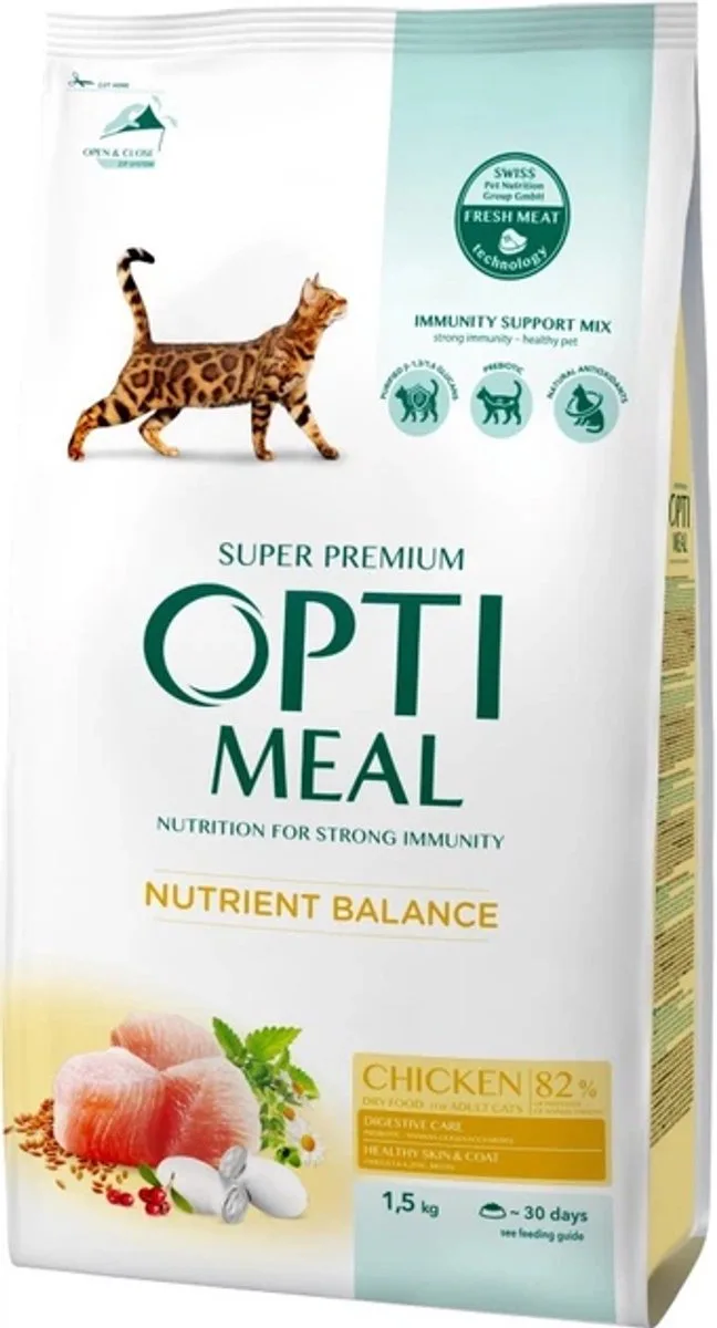 volledig uitgebalanceerde voeding met kip – volwassen katten 1,5 kg van Optimeal – productfoto