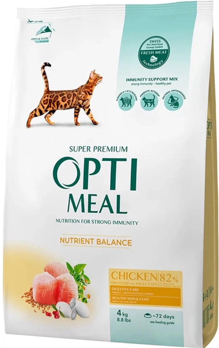 volledig uitgebalanceerde voeding met kip – volwassen katten 4 kg van Optimeal – productfoto