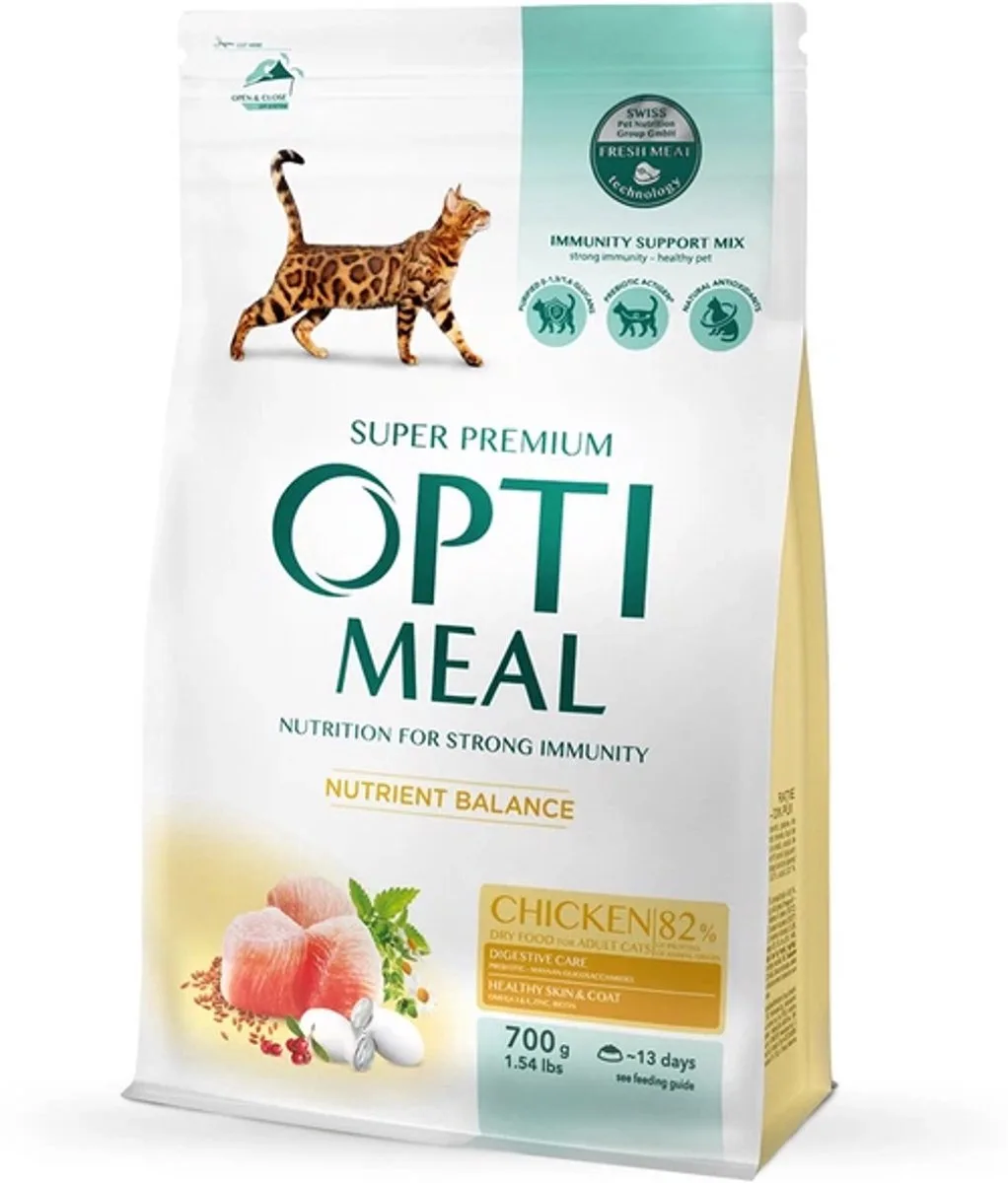 volledige uitgebalanceerde voeding met kip – volwassen katten 700 gram van Optimeal – productfoto