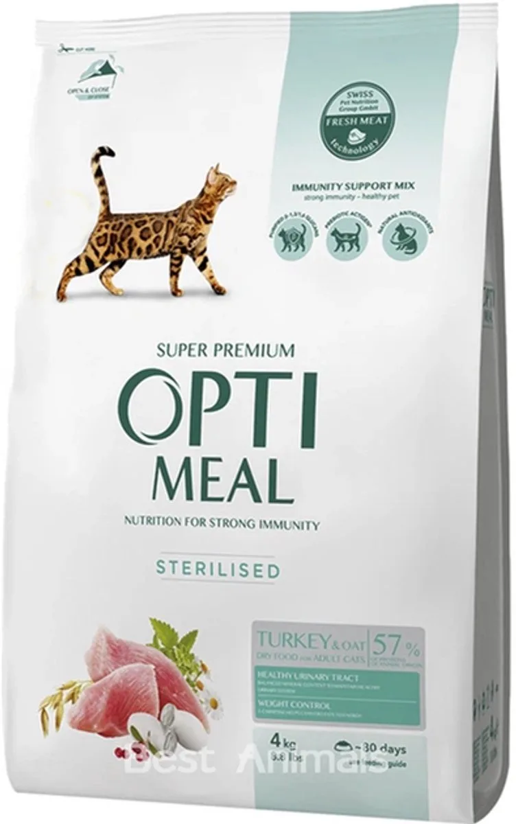 volledige voeding voor gesteriliseerde katten met kalkoen en haver 4 kg van Optimeal – productfoto