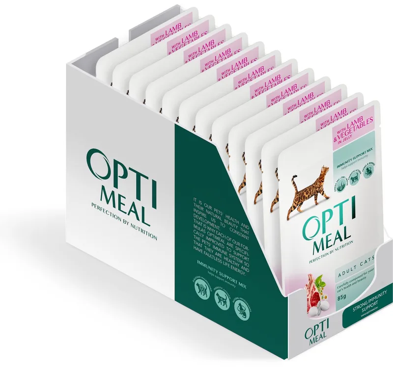 volwassen katten natvoer met lam en groenten in gelei - 12x 85g fra Optimeal – produktbillede