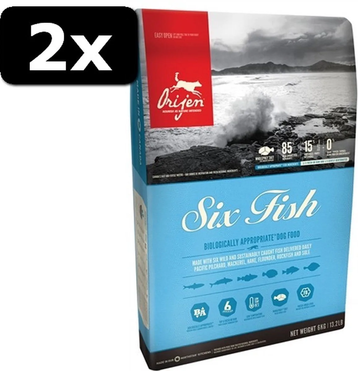 2x ORIJEN 6 FISH DOGS 11,4KG van Orijen – productfoto