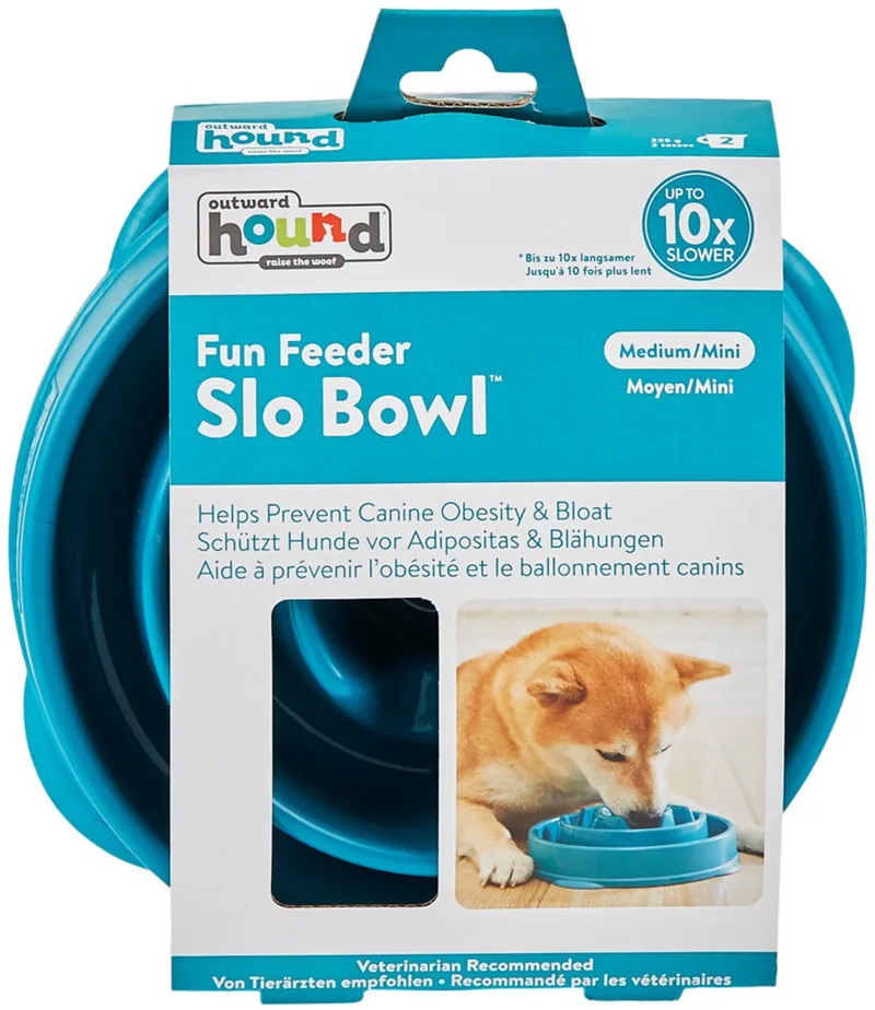 Fun Feeder - Anti Schrok Hondenvoerbak - 6 kleuren en 3 maten - door Dierenartsen aanbevolen Slow Bowl - Medium/Mini by Outward Hound in Blue – product photo