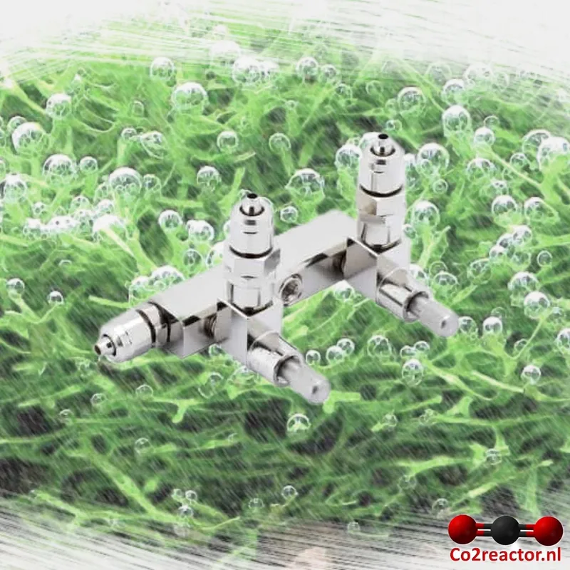 CO2 aquarium 2-weg verdeler, naaldventielen, 4/6mm, koppelbaar von Oxyturbo in Chrom – Produktfoto