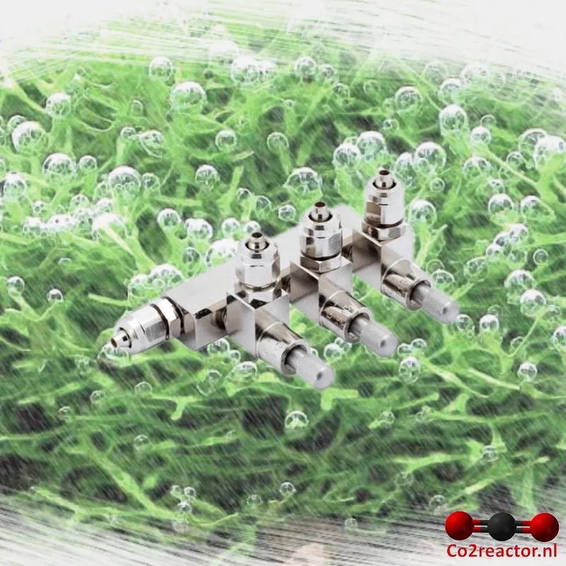 CO2 aquarium 3-weg verdeler, naaldventielen, 4/6mm, koppelbaar von Oxyturbo in Chrom – Produktfoto