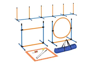 Agility Set Hunde 7-teilig Agility-Ausrüstung für Hundetraining Steckhürdenset mit Slalomstangen Sprunghoop 2 Bälle höhenverstellbar Hürden Koordinationstraining für Spiele Training by PawHut in Blau+Orange – product photo 2 of 5