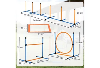 Agility Set Hunde 7-teilig Agility-Ausrüstung für Hundetraining Steckhürdenset mit Slalomstangen Sprunghoop 2 Bälle höhenverstellbar Hürden Koordinationstraining für Spiele Training by PawHut in Blau+Orange – product photo 3 of 5