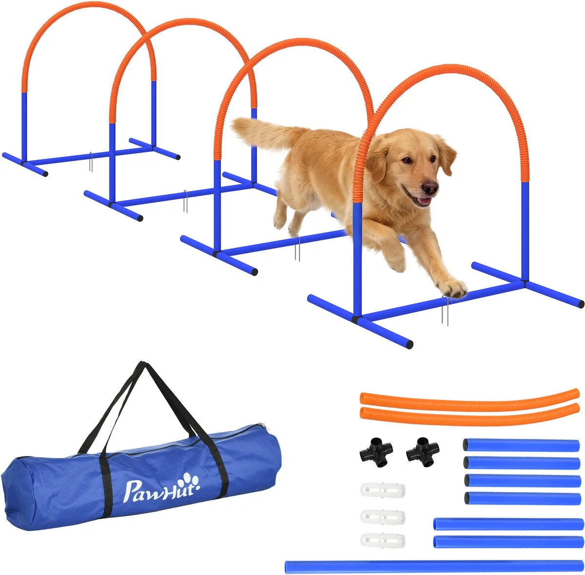 agility set voor honden met draagtas - Hindernissenparcours, behendigheidsset, hondentraining - Blauw/Oranje fra PawHut i Blå, Orange – produktbillede
