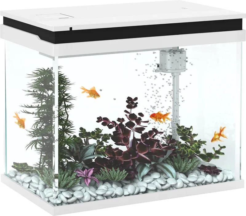Aquarium, 41 Liter Glas-Aquarium mit Filtersystem, LED-Lichtern, Wasserpumpe, Kompaktes Aquarium für verschiedene Fischarten de PawHut en Blanc – photo produit
