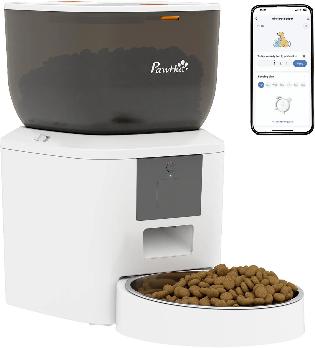 Automatische Voerbak met Wifi-app - Voerautomaat - Voerdispenser Kat en Hond fra PawHut i Hvid – produktbillede