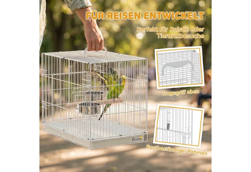Bird Cage-Stahl, Holz-49L x 31B x 40H cm-Weiß von PawHut in Weiß – Produktfoto 4 von 5
