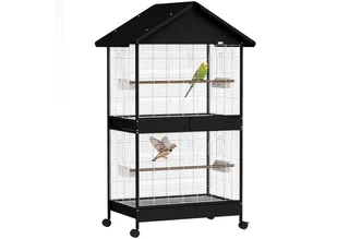 Bird Cage-Stahl, Kiefernholz-94L x 70B x 158H cm-Schwarz de PawHut en Noir – photo produit 2 sur 5