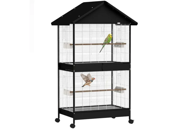 Bird Cage-Stahl, Kiefernholz-94L x 70B x 158H cm-Schwarz de PawHut en Noir – photo produit 2 sur 5