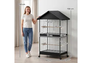 Bird Cage-Stahl, Kiefernholz-94L x 70B x 158H cm-Schwarz de PawHut en Noir – photo produit 3 sur 5