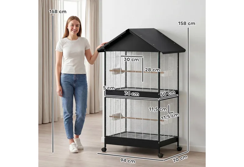 Bird Cage-Stahl, Kiefernholz-94L x 70B x 158H cm-Schwarz de PawHut en Noir – photo produit 3 sur 5