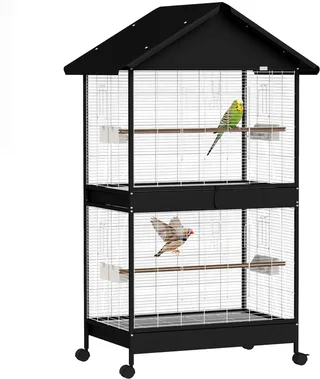 Bird Cage-Stahl, Kiefernholz-94L x 70B x 158H cm-Schwarz de PawHut en Noir – photo produit 1 sur 5