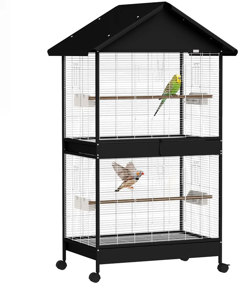 Bird Cage-Stahl, Kiefernholz-94L x 70B x 158H cm-Schwarz de PawHut en Noir – photo produit 1 sur 5
