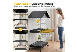 Bird Cage-Stahl, Kiefernholz-94L x 70B x 158H cm-Schwarz de PawHut en Noir – photo produit 4 sur 5