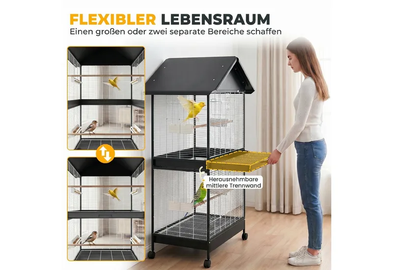 Bird Cage-Stahl, Kiefernholz-94L x 70B x 158H cm-Schwarz de PawHut en Noir – photo produit 4 sur 5