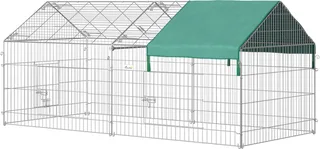 Buitenverblijf met zonwering konijnenhok konijnenkooi metaal beige D51-077V01 by PawHut in Green – product photo 1 of 5