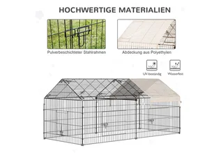 Buitenverblijf met zonwering konijnenhok konijnenkooi metaal D51-077V01 by PawHut in Beige – product photo 4 of 5