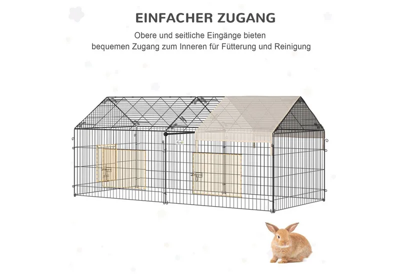 Buitenverblijf met zonwering konijnenhok konijnenkooi metaal D51-077V01 by PawHut in Beige – product photo 5 of 5