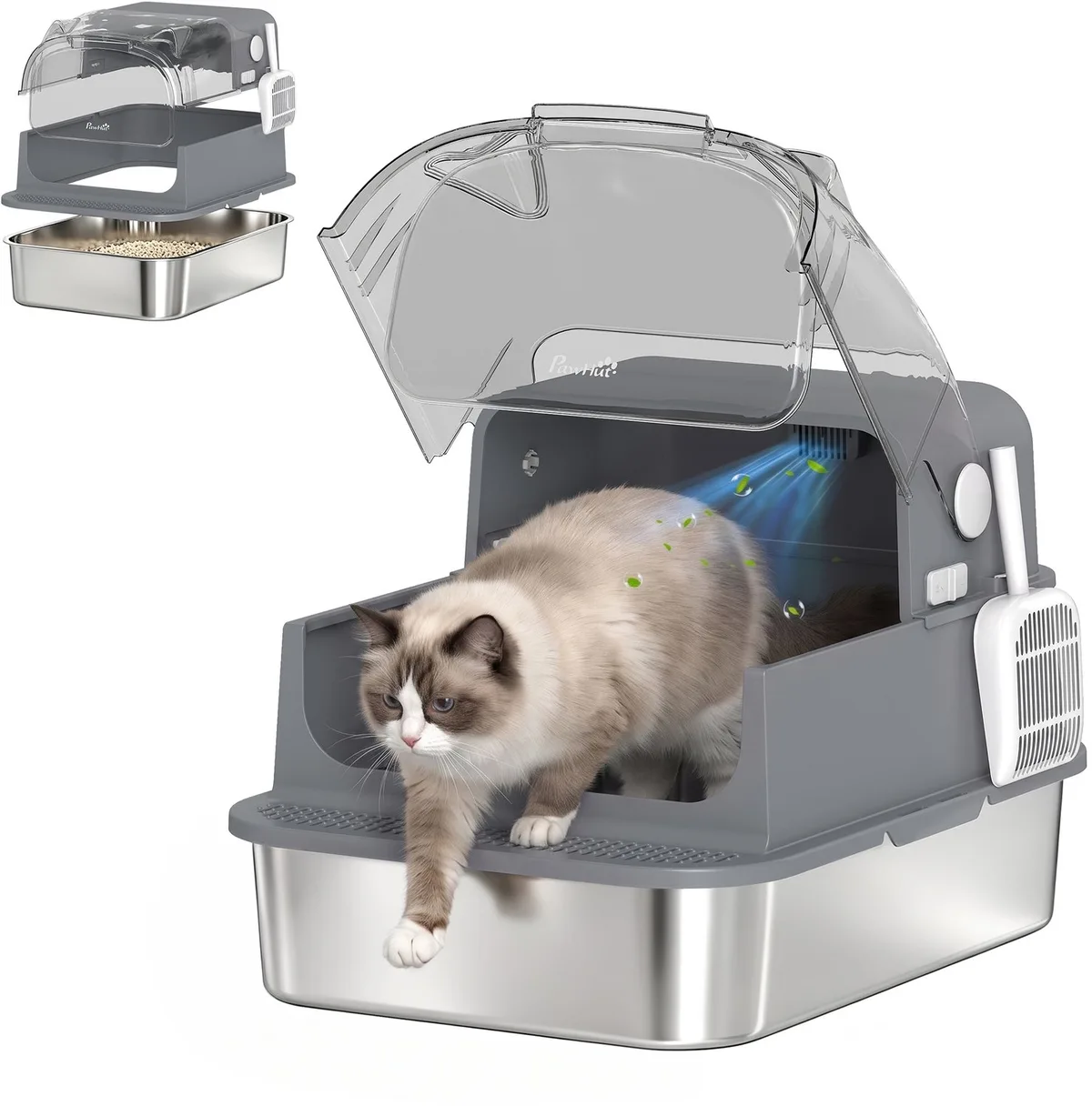 Cat Litter Box-Edelstahl, ABS-70 x 50 x 46 cm-Grau by PawHut – product photo