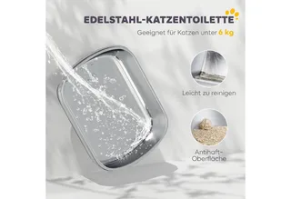 Cat Litter Box-Edelstahl, Kunststoff-52,4L x 41,3B x 39,8H cm-Hellgrau fra PawHut – produktbillede 4 af 5