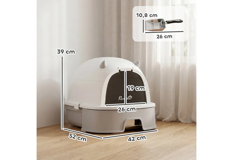 Cat Litter Box-Edelstahl, Kunststoff-52L x 42B x 39H cm-Grau by PawHut – product photo 3 of 5