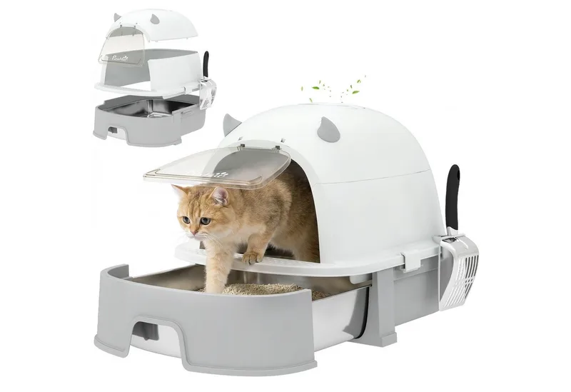 Cat Litter Box-Edelstahl, Kunststoff-52L x 42B x 39H cm-Grau by PawHut – product photo 2 of 5