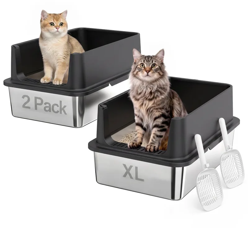 Cat Litter Box-Edelstahl, Kunststoff-60L x 40B x 30H cm-Schwarz von PawHut – Produktfoto