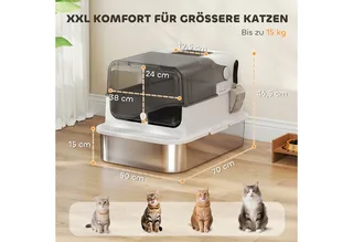 Cat Litter Box-Edelstahl, Kunststoff-70L x 50B x 46,5H cm-Weiß by PawHut – product photo 3 of 5