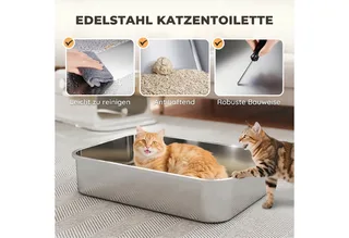 Cat Litter Box-Edelstahl, Kunststoff-70L x 50B x 46,5H cm-Weiß by PawHut – product photo 4 of 5