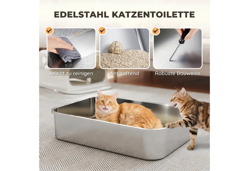 Cat Litter Box-Edelstahl, Kunststoff-70L x 50B x 46,5H cm-Weiß by PawHut – product photo 4 of 5
