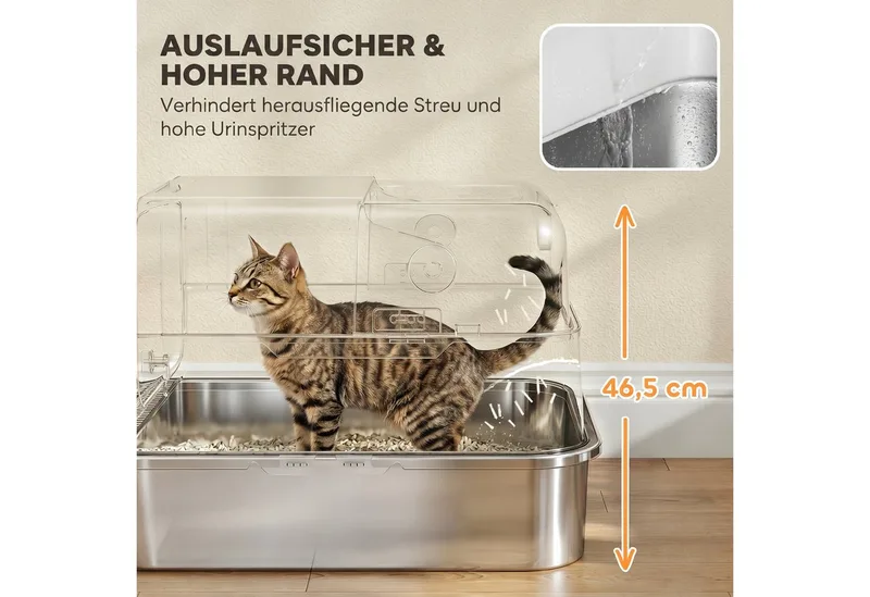 Cat Litter Box-Edelstahl, Kunststoff-70L x 50B x 46,5H cm-Weiß by PawHut – product photo 5 of 5