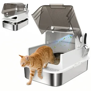 Cat Litter Box-Edelstahl, Kunststoff-70L x 50B x 46,5H cm-Weiß by PawHut – product photo 1 of 5