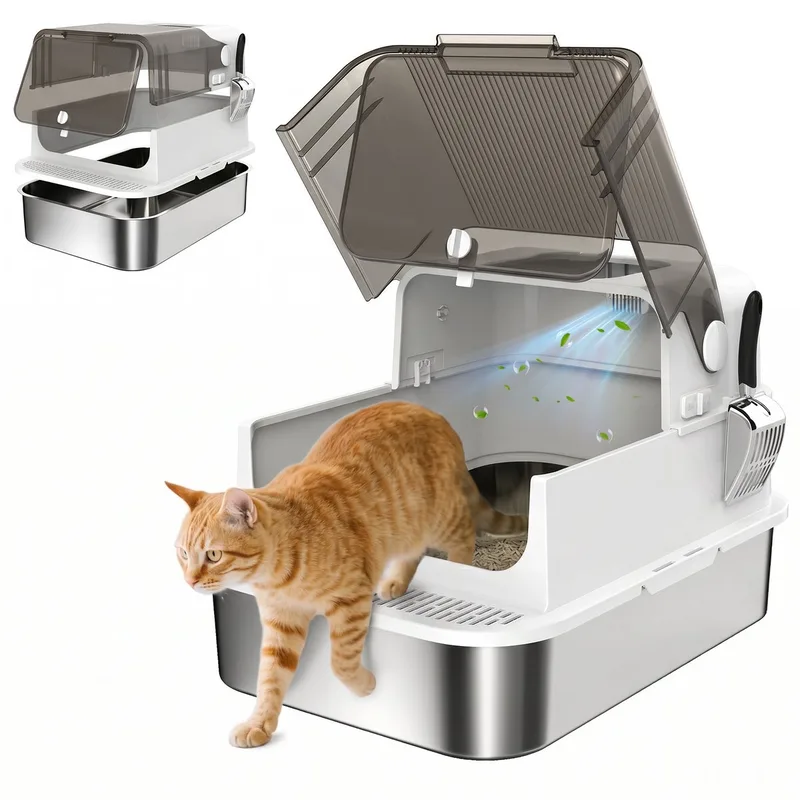Cat Litter Box-Edelstahl, Kunststoff-70L x 50B x 46,5H cm-Weiß by PawHut – product photo 1 of 5