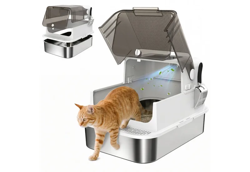 Cat Litter Box-Edelstahl, Kunststoff-70L x 50B x 46,5H cm-Weiß by PawHut – product photo 2 of 5