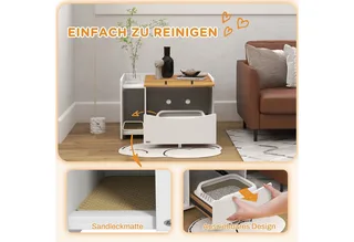 Cat Litter Box Spanplatte 78L x 50B x 51H cm Eiche de PawHut en Eiken, Blanc – photo produit 4 sur 5