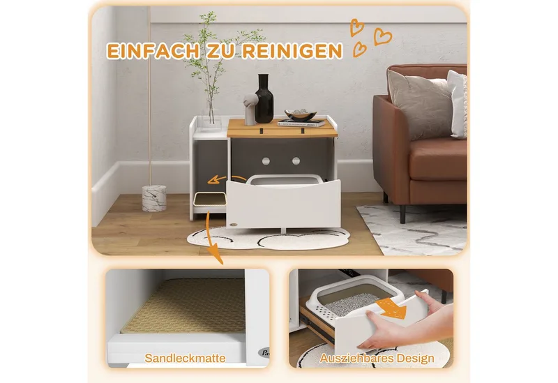 Cat Litter Box Spanplatte 78L x 50B x 51H cm Eiche de PawHut en Eiken, Blanc – photo produit 4 sur 5