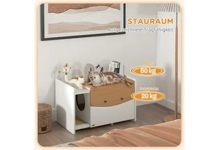 Cat Litter Box Spanplatte 78L x 50B x 51H cm Eiche de PawHut en Eiken, Blanc – photo produit 5 sur 5