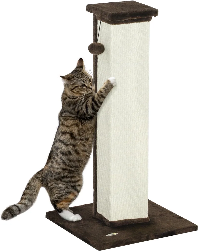 Cat Scratching Post-Spanplatte, Sisal-41 x 41 x 81 cm-Braun by PawHut in Brown, Crèmewit – product photo